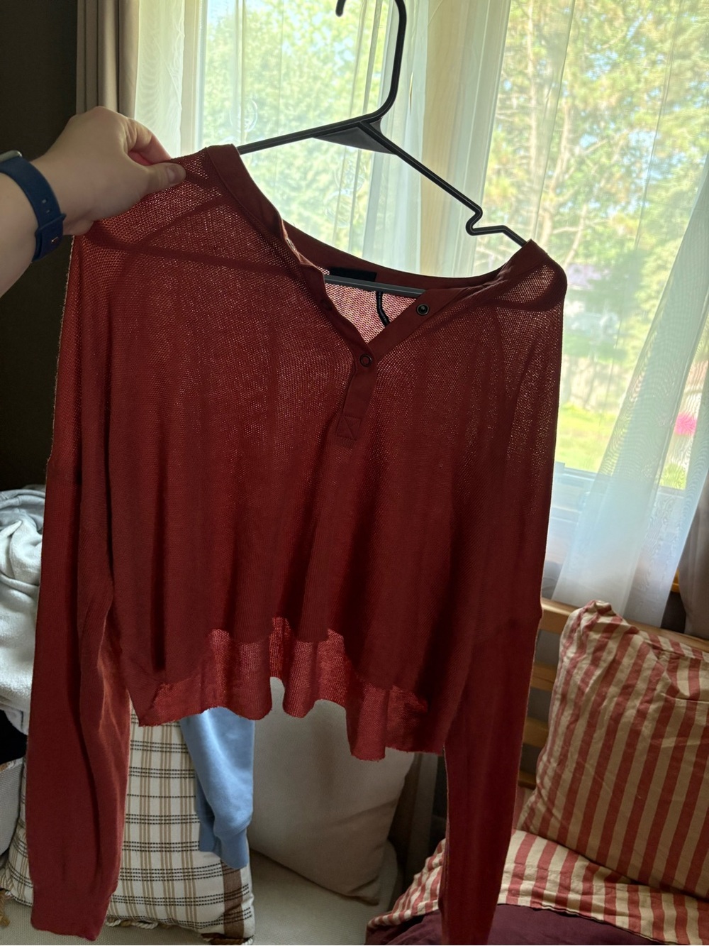 Urban Outfitters Rust Red Women's Lightweight Henley Sweater Top
